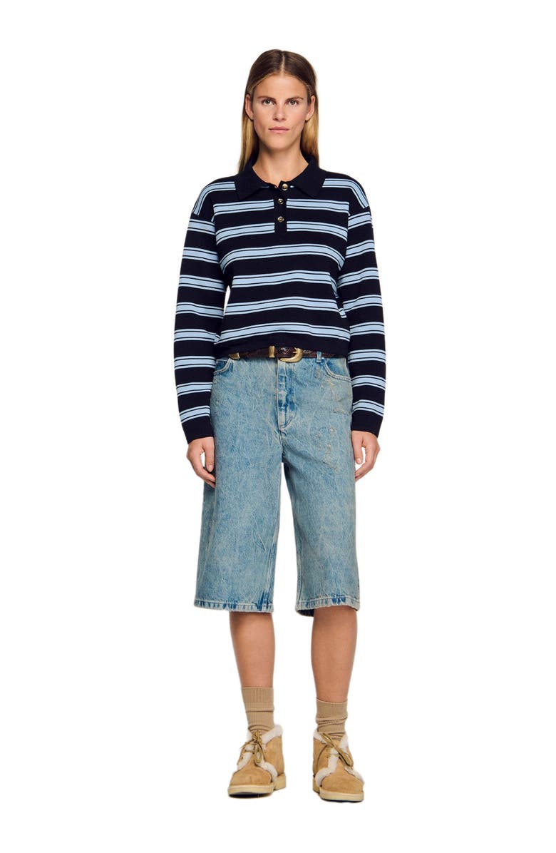 SANDRO Striped polo sweater, Main, color, Navy Blue