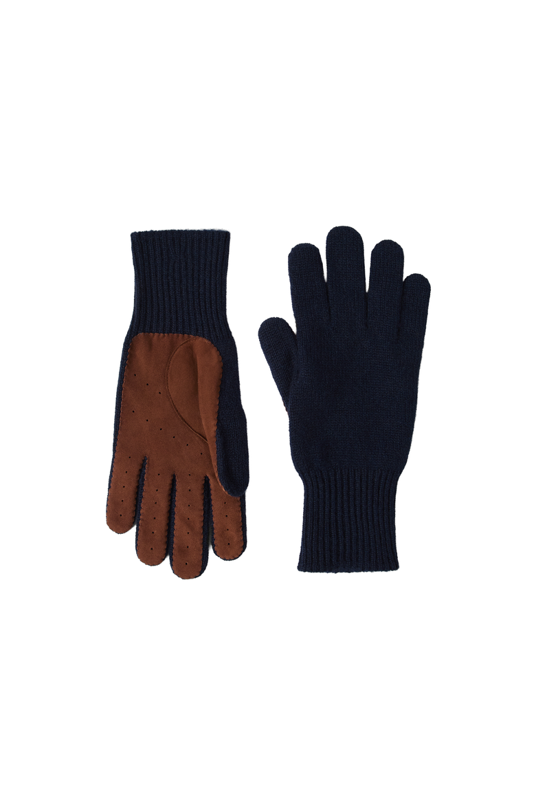Cashmere knit gloves with suede palm, Alternate, color, Navy Blue