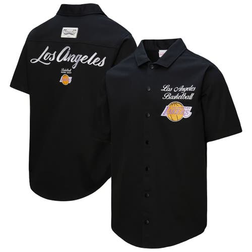 Mitchell & Ness Black Los Angeles Lakers Hardwood Classics Camp Shirt In Black