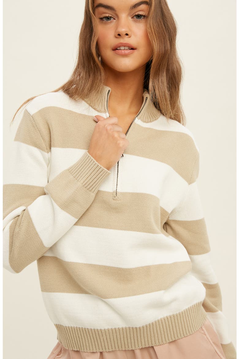 Stripe Half-Zip Pullover Sweater, Alternate, color, IVORY/ TAUPE