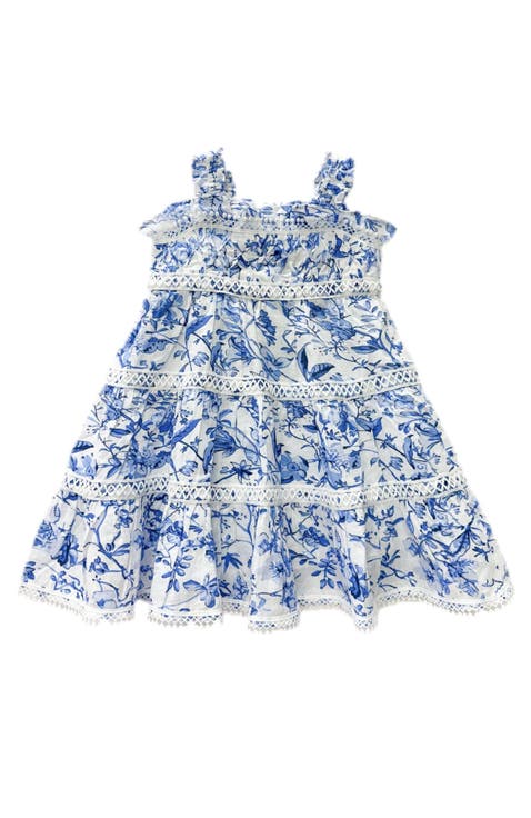 Jaylin Blue and White Linen Sleeveless Summer Dress (Baby)