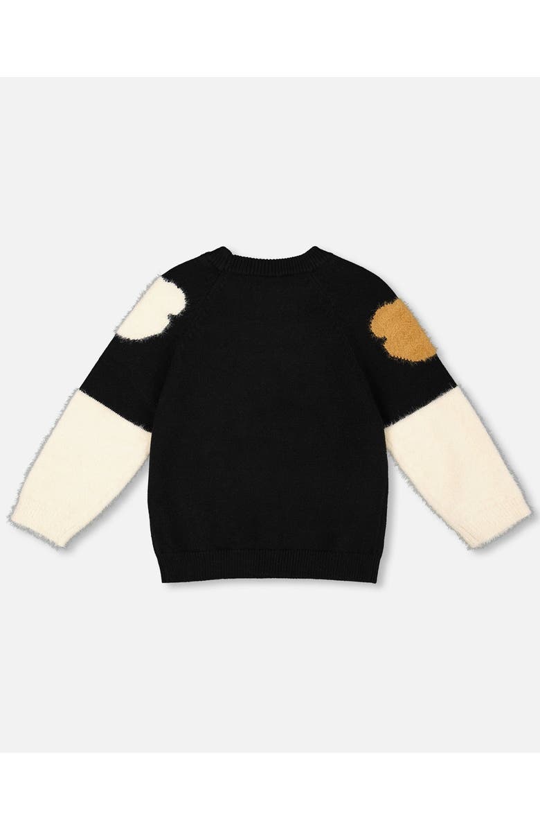 Deux par Deux Knitted Sweater with Bear Intarsia, Alternate, color, Black