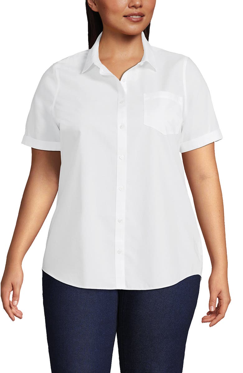 Lands' End Short Sleeve No Iron Shirt, Alternate, color, White