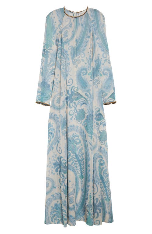 Zimmermann Illuminate Bead-embellished Paisley-print Crepe De Chine Maxi Dress In Turquoise Paisley