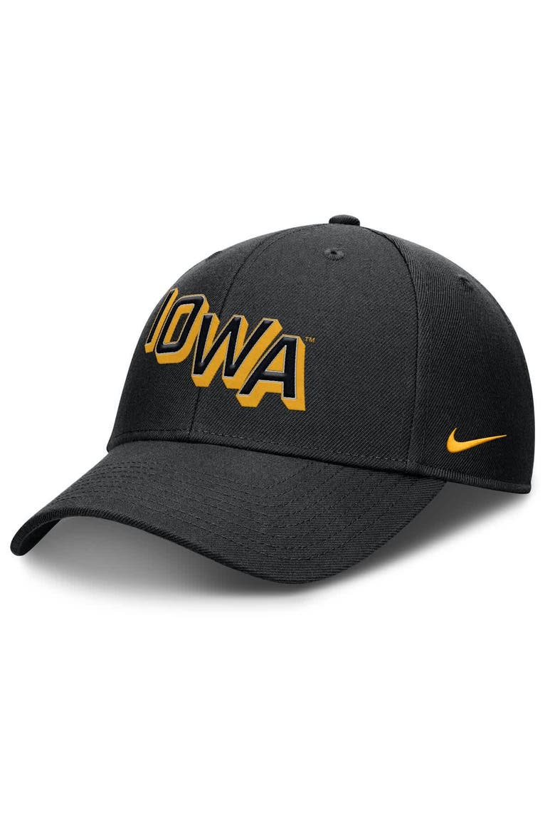 Men's Nike Black Iowa Hawkeyes Slanted Primetime Rise Performance Adjustable Hat, Main, color, Black
