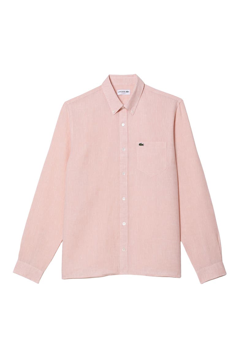 Regular Fit Linen Button-Down Shirt, Alternate, color, FLAMINGO