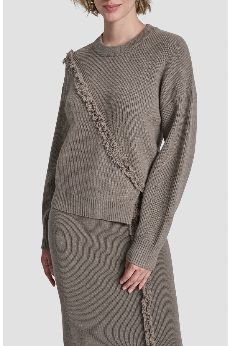 Fringe Detail Rib Sweater, Main, color, CITY TAUPE HEATHER