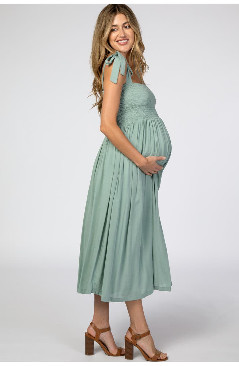PinkBlush Smocked Tie Strap Midi Dress, Alternate, color, Mint Green
