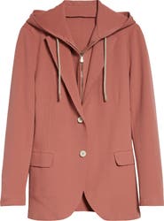 Eleventy Laser Cut Cotton Blend Knit Jacket with Hooded Zip Inset