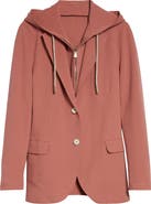 Eleventy Laser Cut Cotton Blend Knit Jacket with Hooded Zip Inset