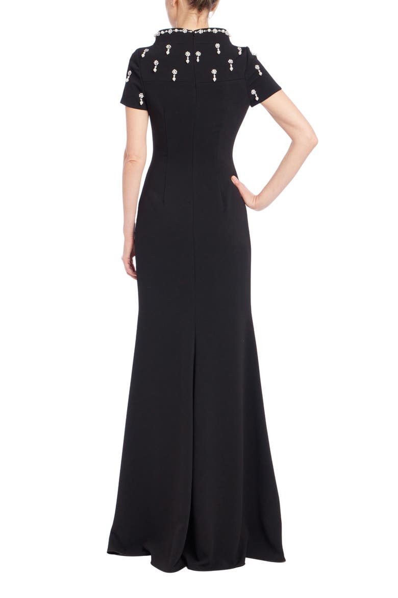 Embellished Mock Neck Stretch Crepe Gown, Alternate, color, BLACK