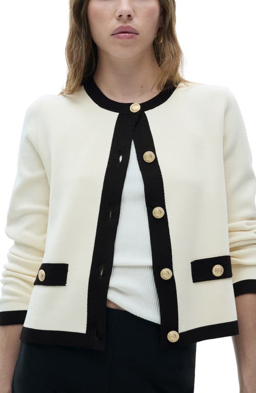Mango Contrast Trim Cardigan In Ecru