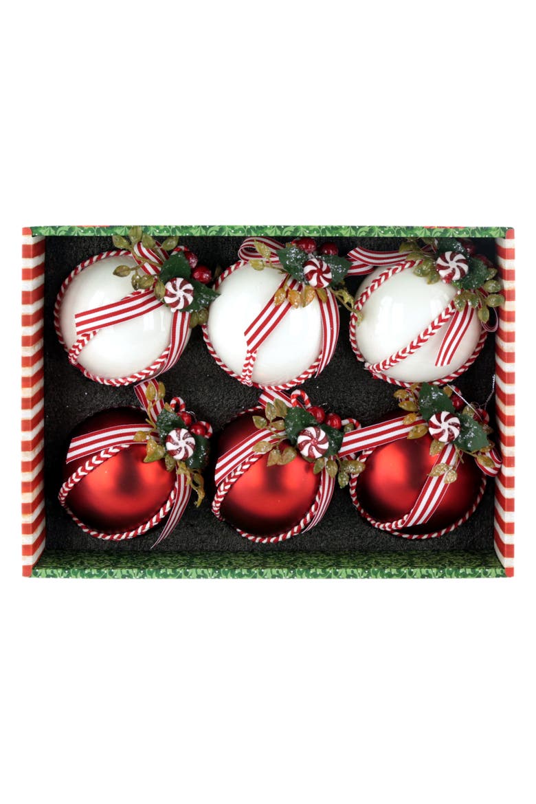 Peppermint Topped Ornament, Box of 6, Alternate, color, Red