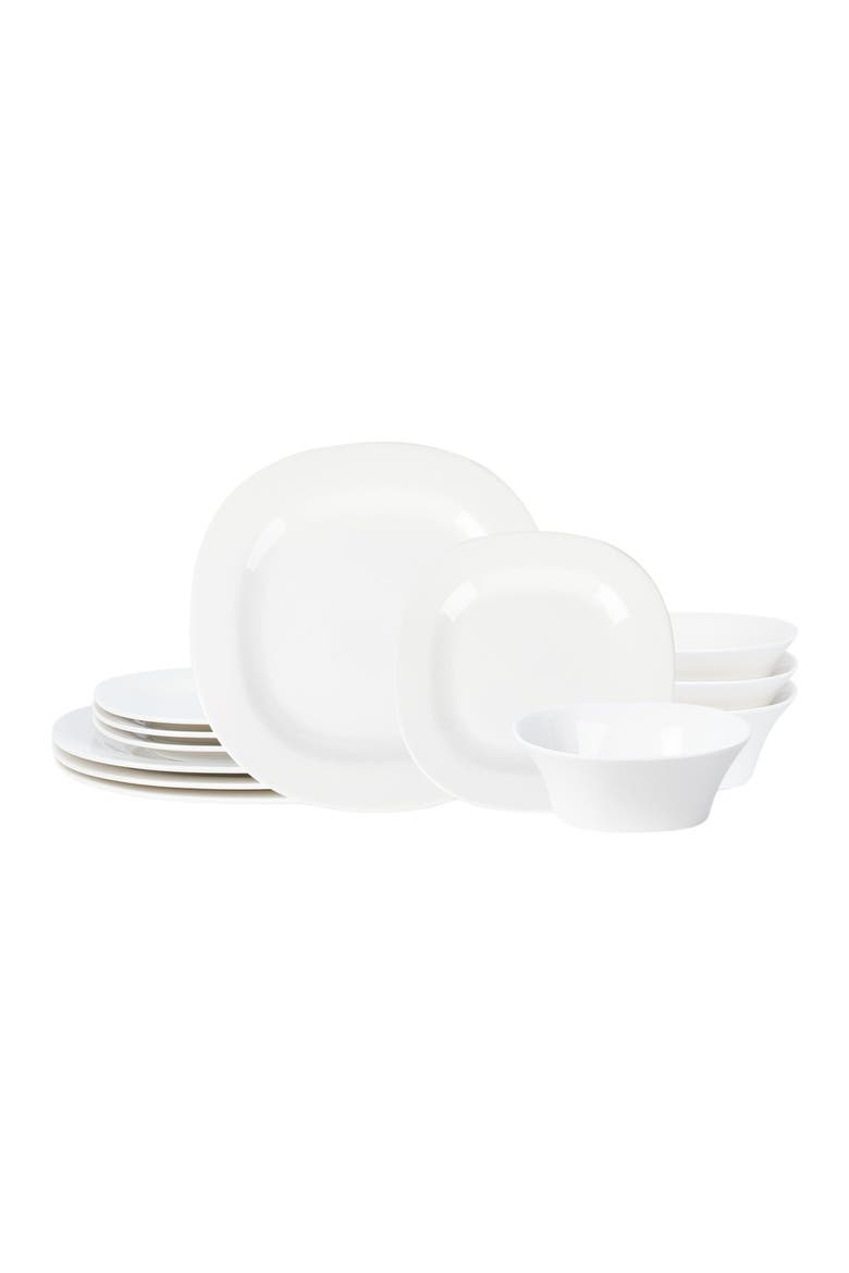 Quadro Porcelain 12-Piece Dinnerware Set, Main, color, White