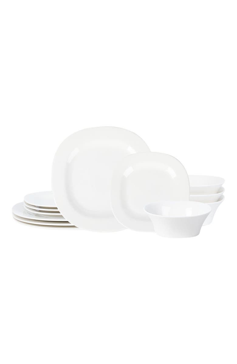 Stone Lain Quadro Porcelain 12-Piece Dinnerware Set, Main, color, White