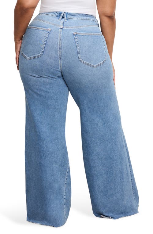 Good American Good Waist High Waist Raw Hem Wide Leg Palazzo Jeans In Blue