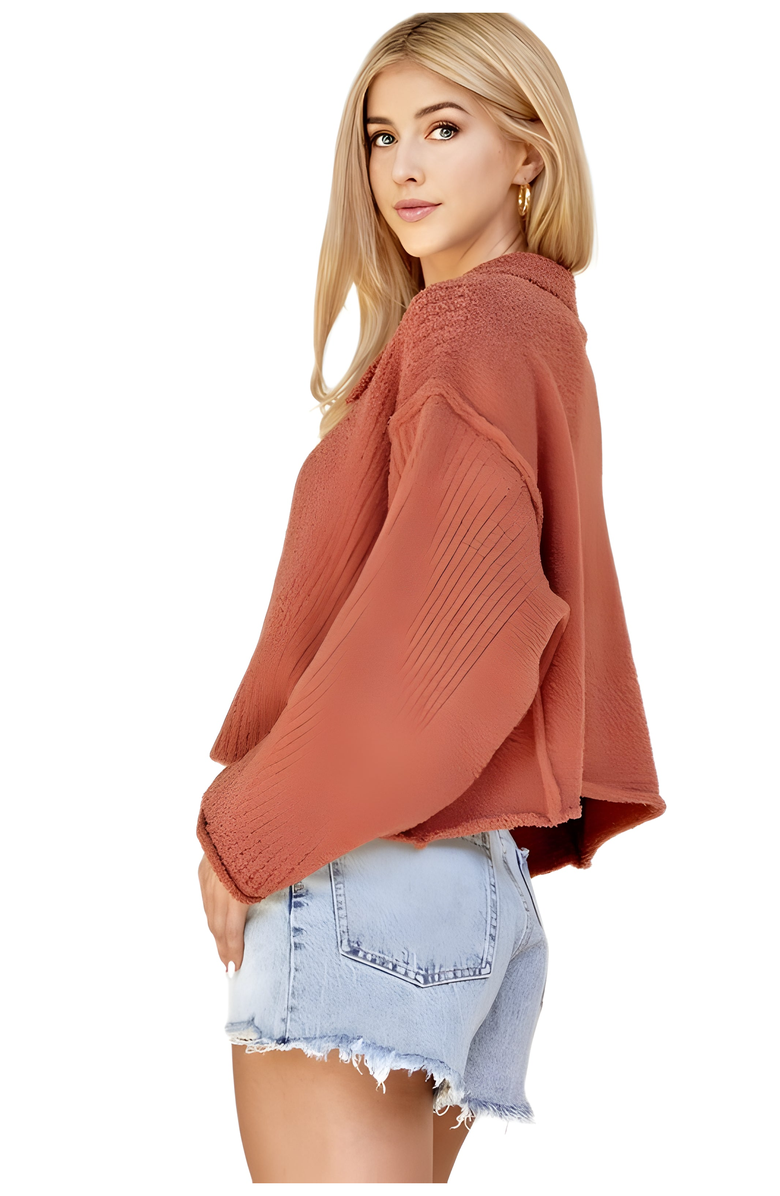 Knit and Lounge Textured Knit Collared Top With Button Detail, Alternate, color, 