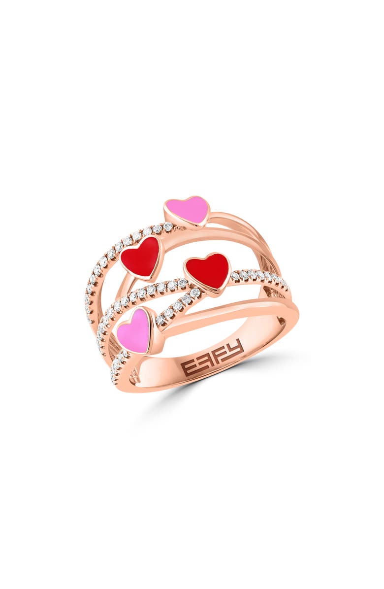 EFFY 14K Rose Gold Enamel Heart & Diamond Ring - 0.29ct., Main, color,