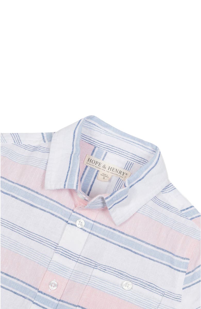Hope & Henry Baby Boys' Linen Short Sleeve Button Down Shirt, Infant, Alternate, color, English Variegated Stripe