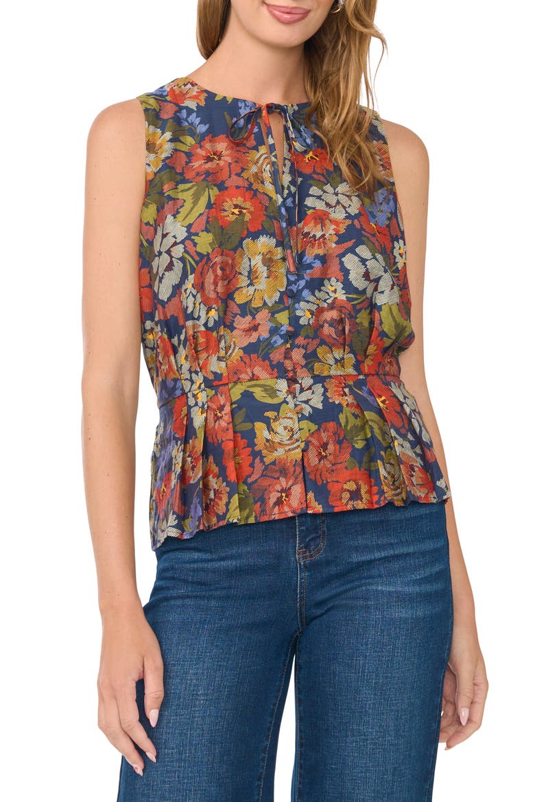 Pleated Peplum Sleeveless Top, Main, color, CLASSIC NAVY