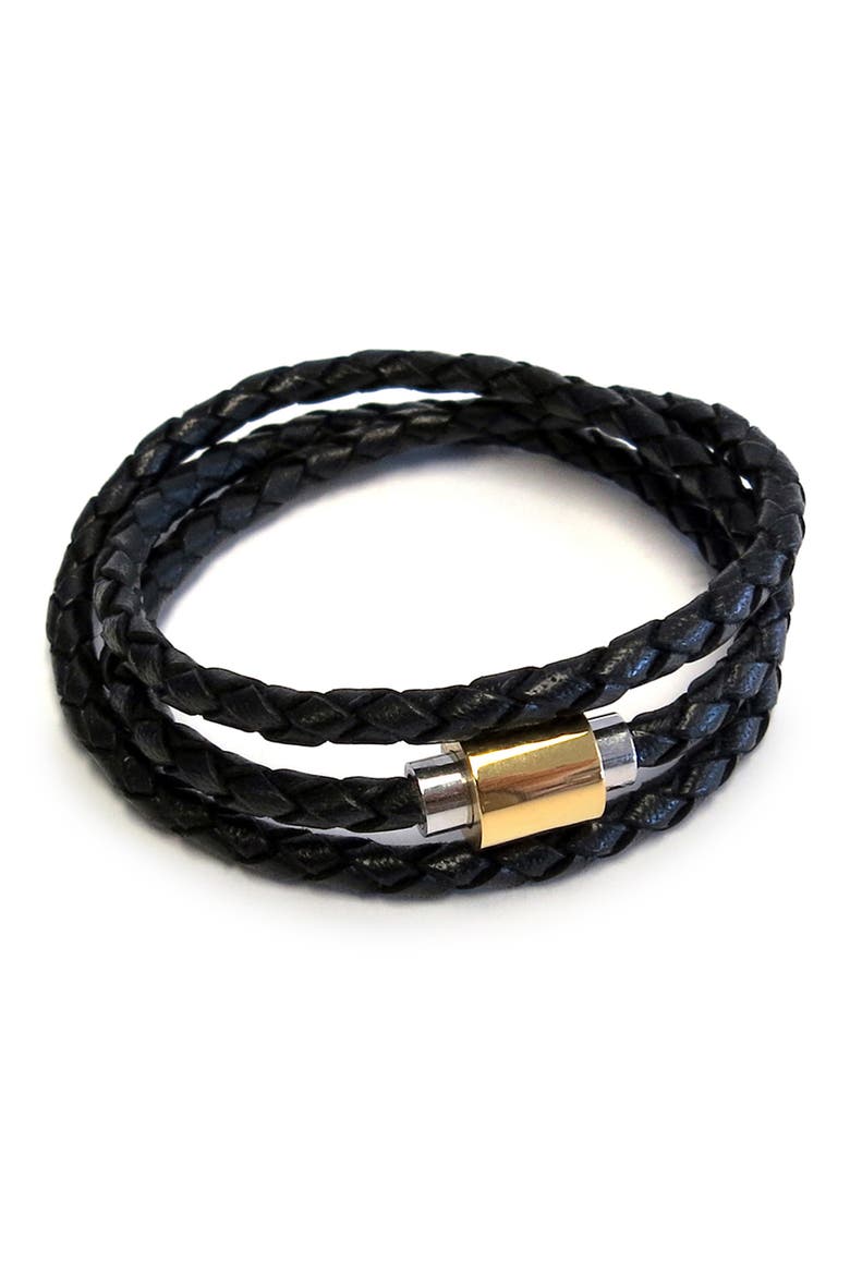 Leather Wrap Bracelet, Main, color, BLACK
