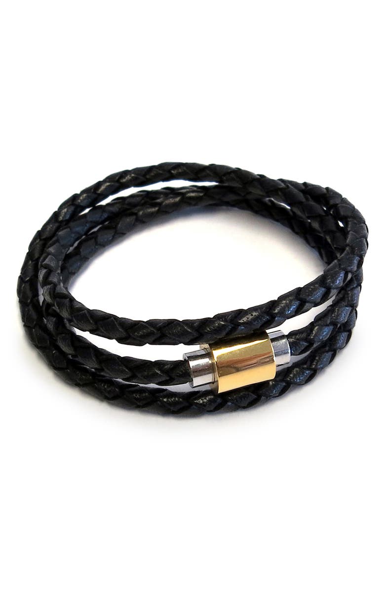 Liza Schwartz Leather Wrap Bracelet, Main, color, Black