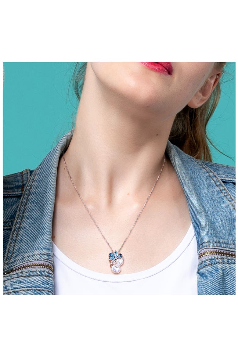 Blue Topaz, Lab-Grown White Sapphire & Cultured Pearl Pendant Necklace, Alternate, color, BLUE