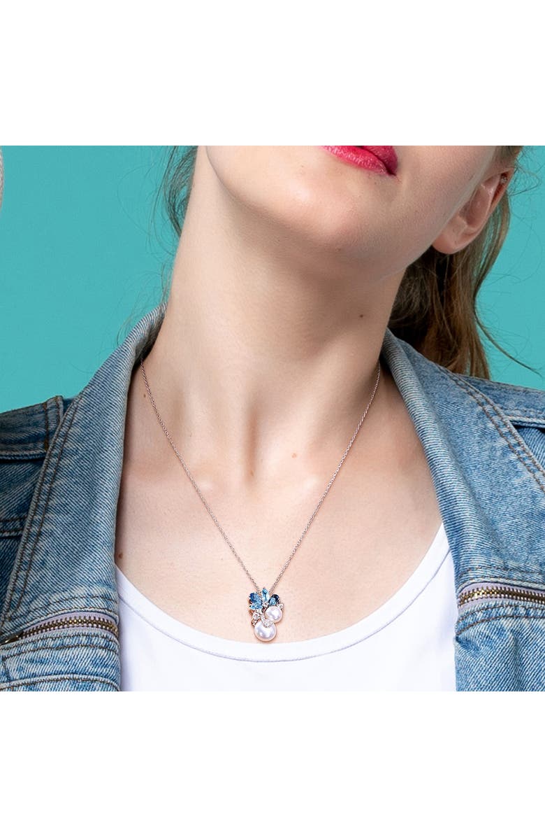 DELMAR Blue Topaz, Lab-Grown White Sapphire & Cultured Pearl Pendant Necklace, Alternate, color, Blue