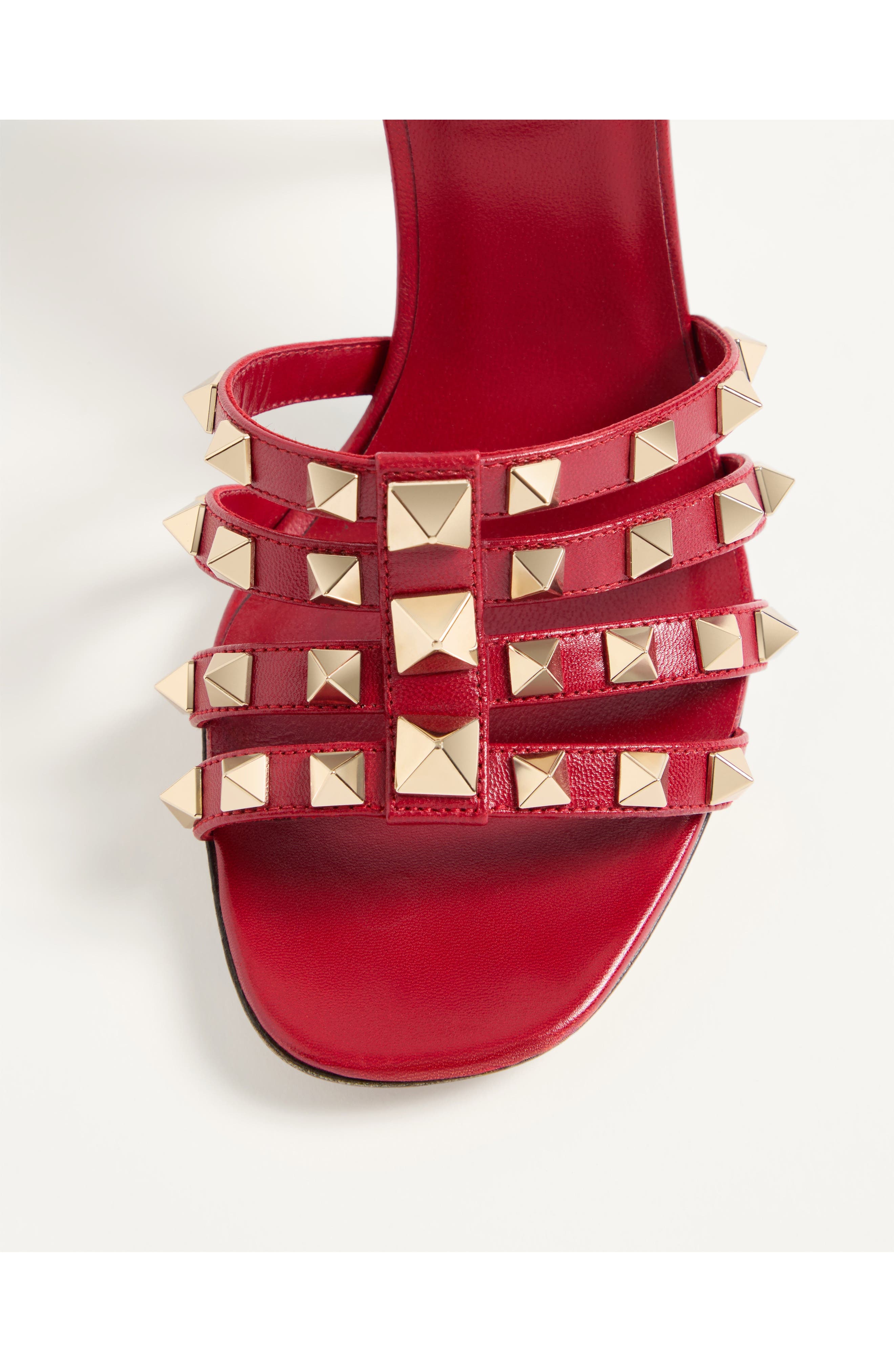 Rockstud Ankle Strap Sandal, Alternate, color, RED
