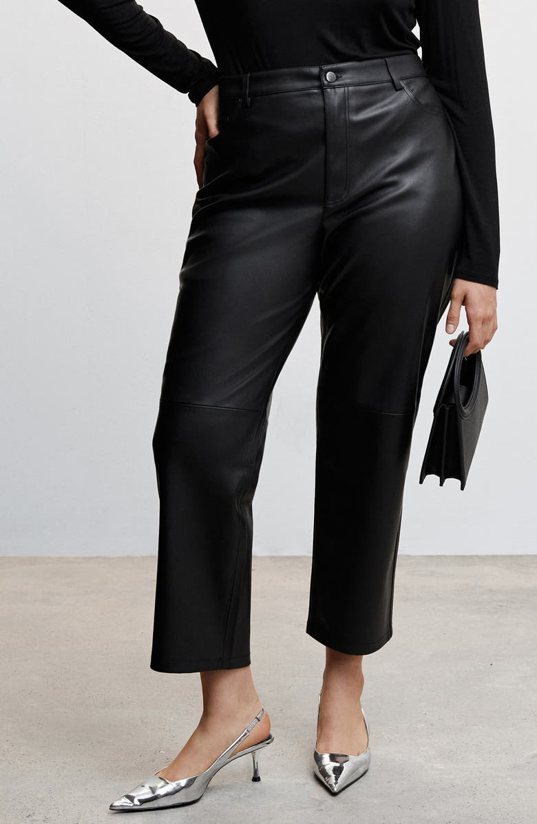 MANGO Faux Leather Straight Leg Pants, Alternate, color,