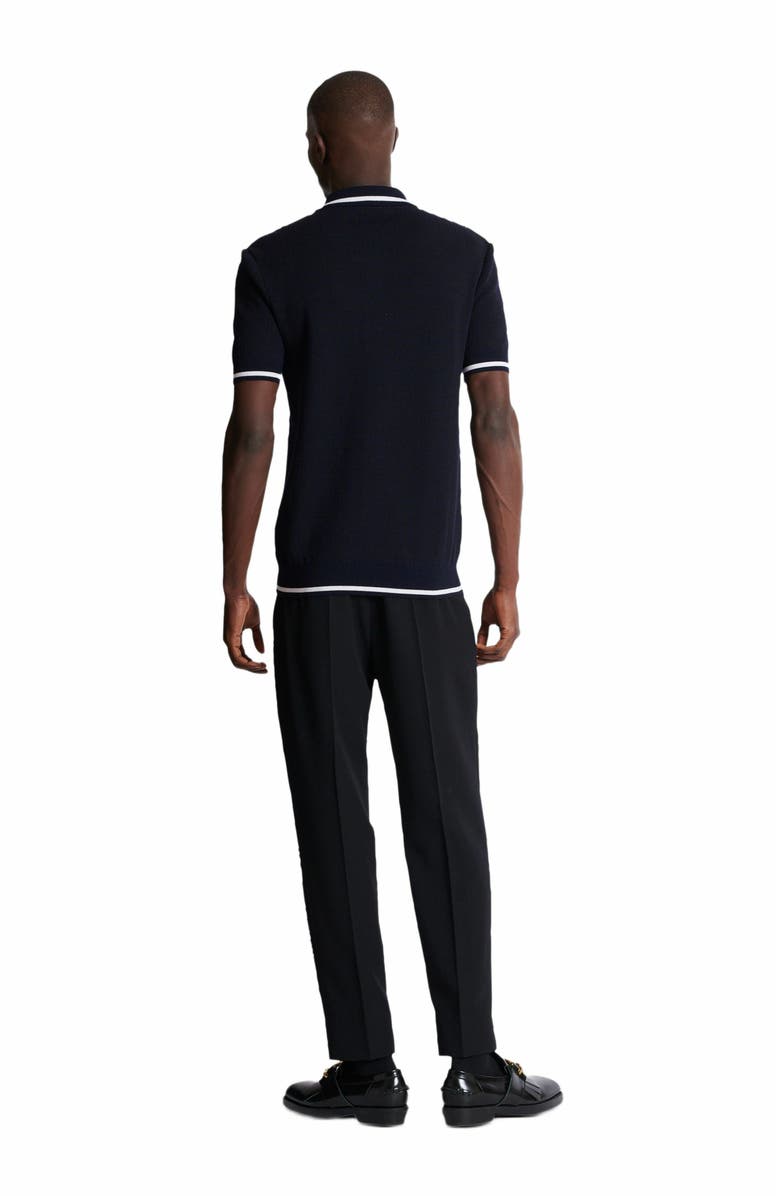 Balmain Monogrammed Merino Wool Polo Shirt, Alternate, color, Navy