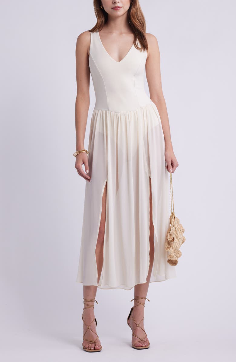 Open Edit Mixed Media Side Slit Tank Dress, Alternate, color, Ivory Dove