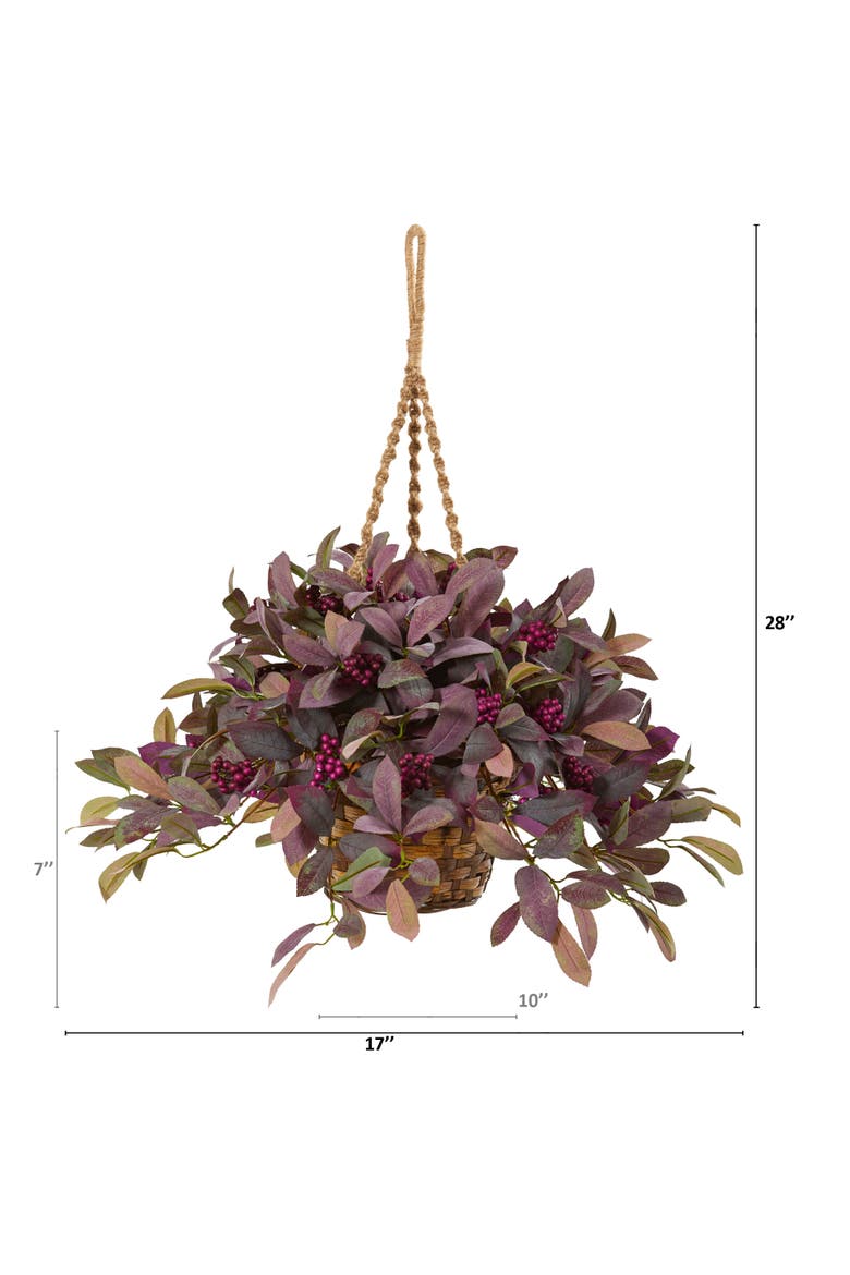 28-in Fall Laurel Leaf with Berries Artificial Plant in Hanging Basket, Alternate, color, Lavender