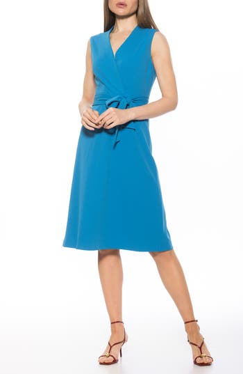 Alexia Admor Dane Tie Waist Midi Dress In Lapis