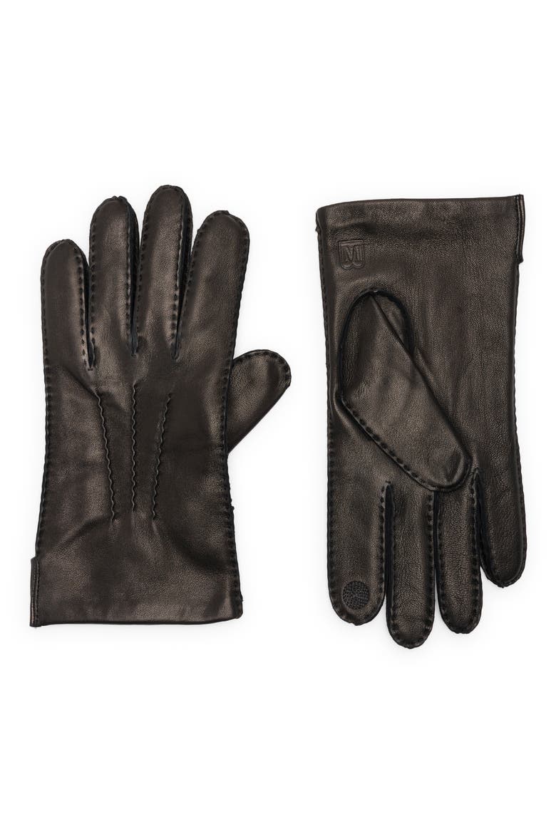 Cashmere Lined Leather Touchscreen Gloves, Main, color, BLACK