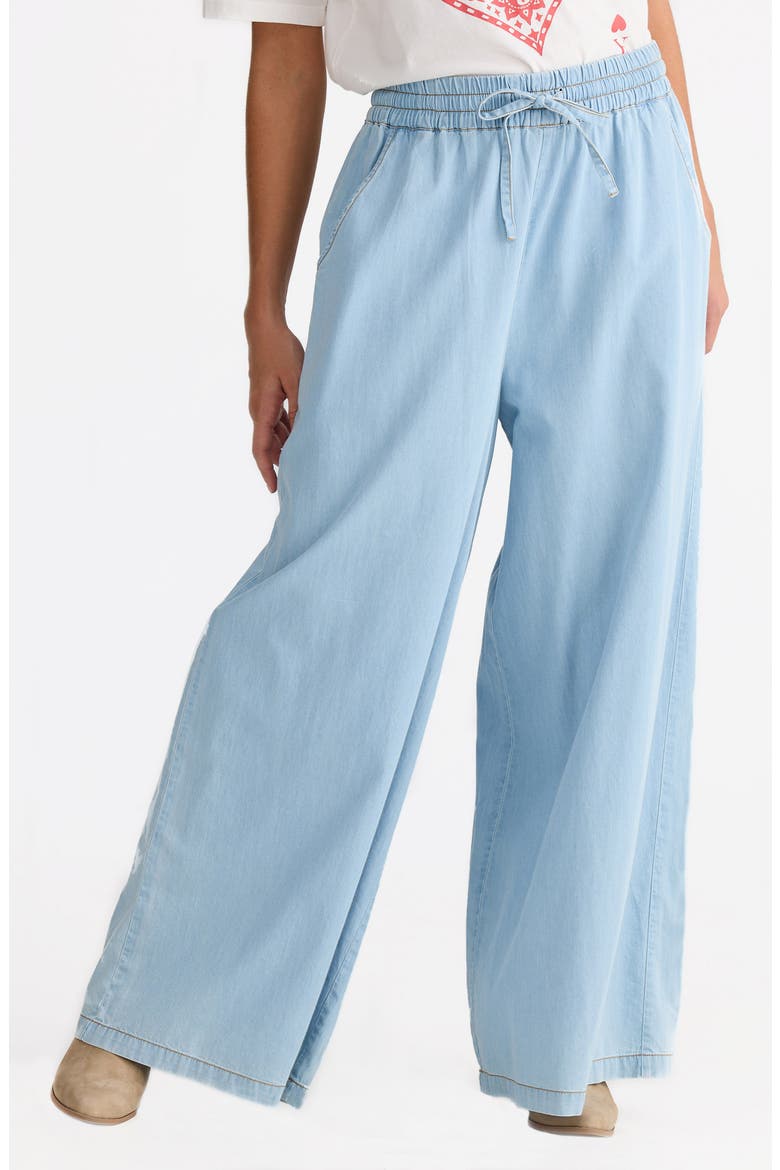 Freedom Wide Leg Cotton Drawstring Pants, Alternate, color, LIGHT DENIM