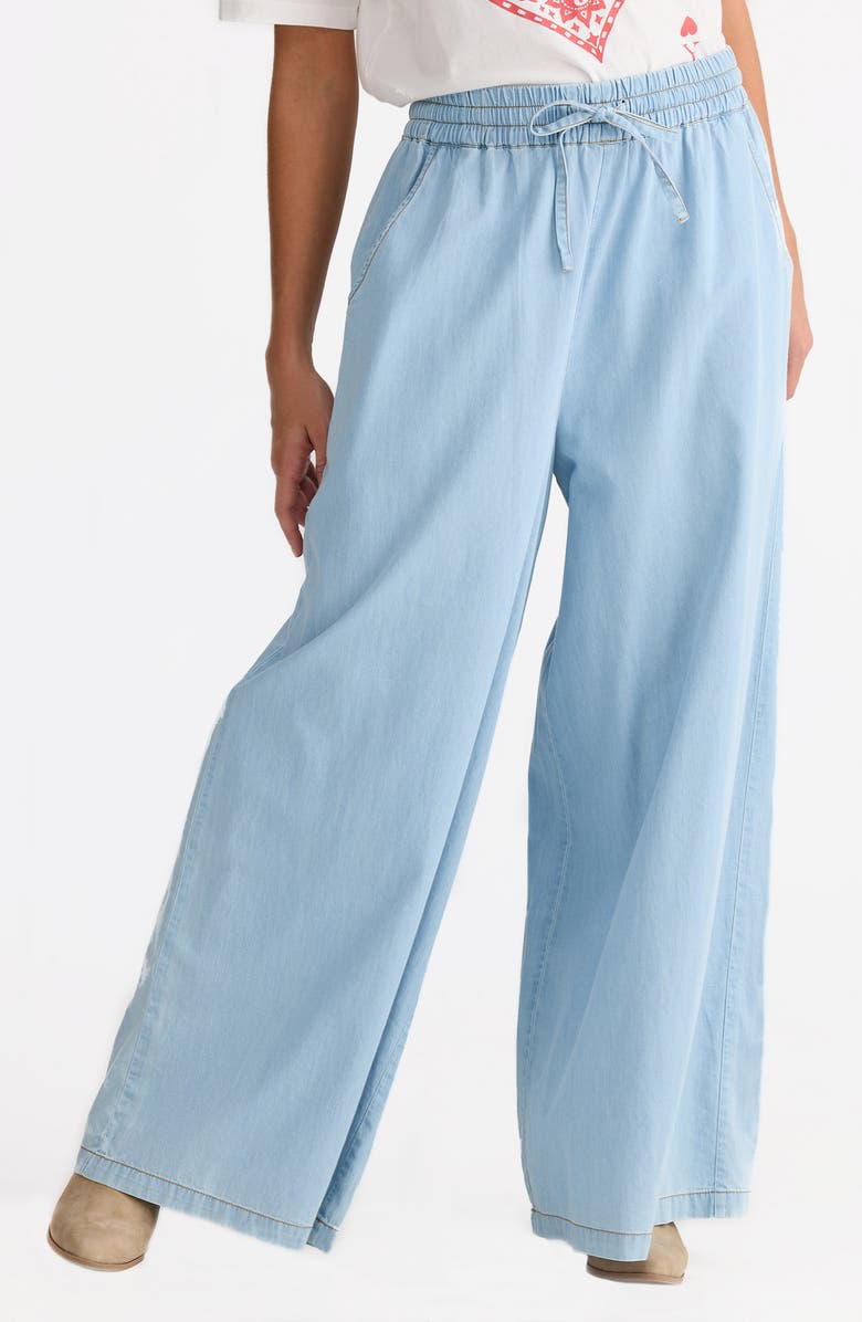 Talisman the Label Freedom Wide Leg Cotton Drawstring Pants, Alternate, color, Light Denim