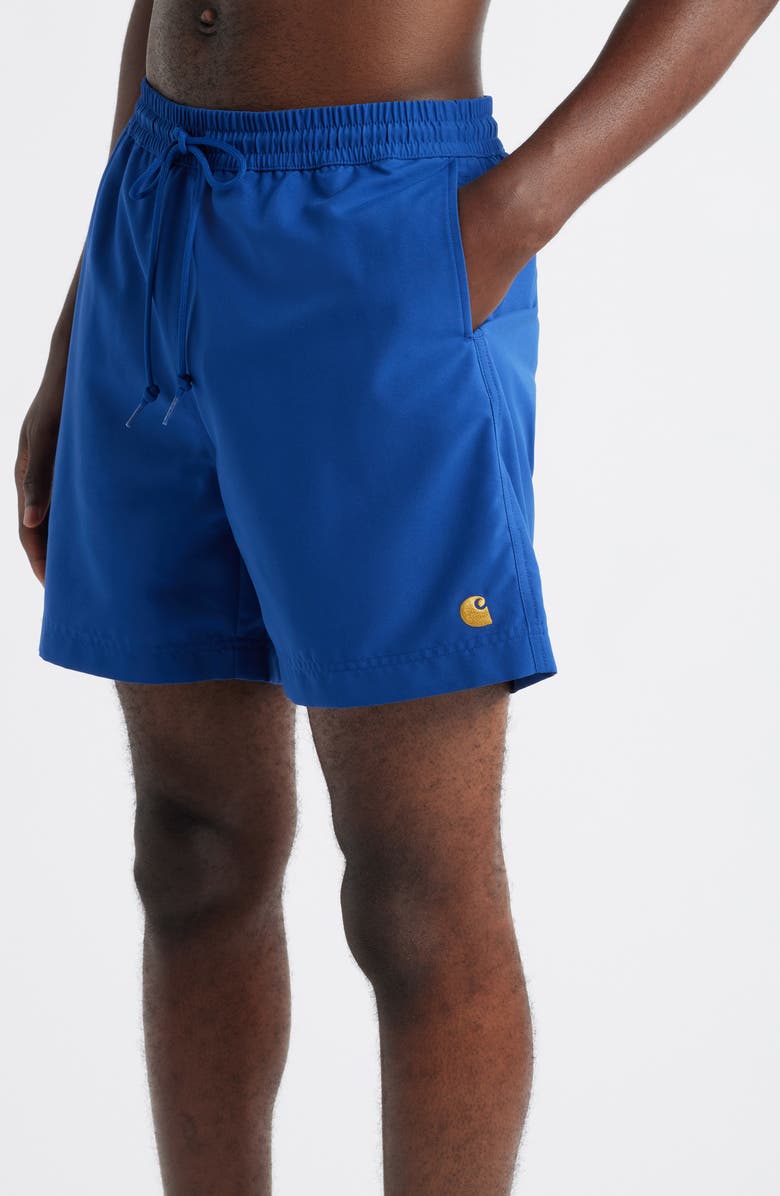 Carhartt Work In Progress Chase Swim Trunks, Alternate, color, Wolfsbane / Gold