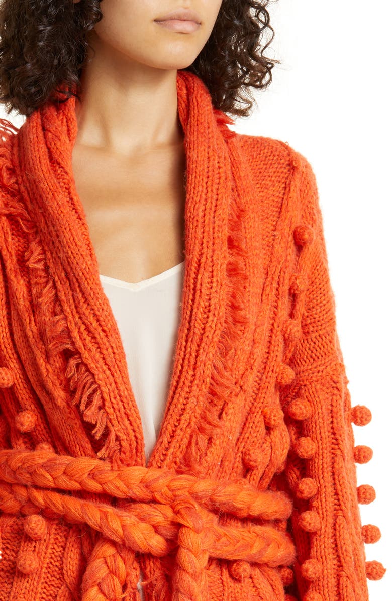 FARM Rio Pompom & Fringe Belted Cardigan, Alternate, color, 