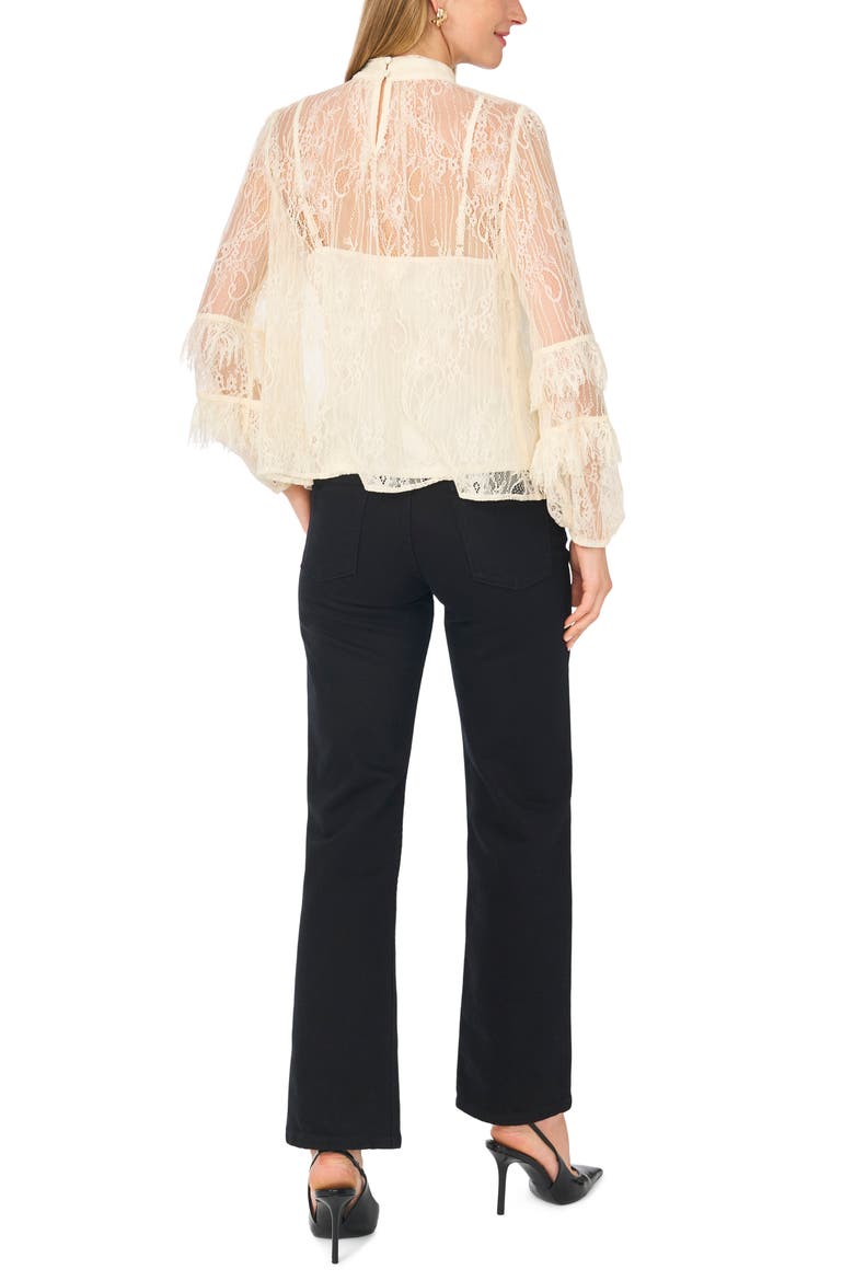 Ruffled Sleeve High Neck Lace Top, Alternate, color, WHIPPED CREAM