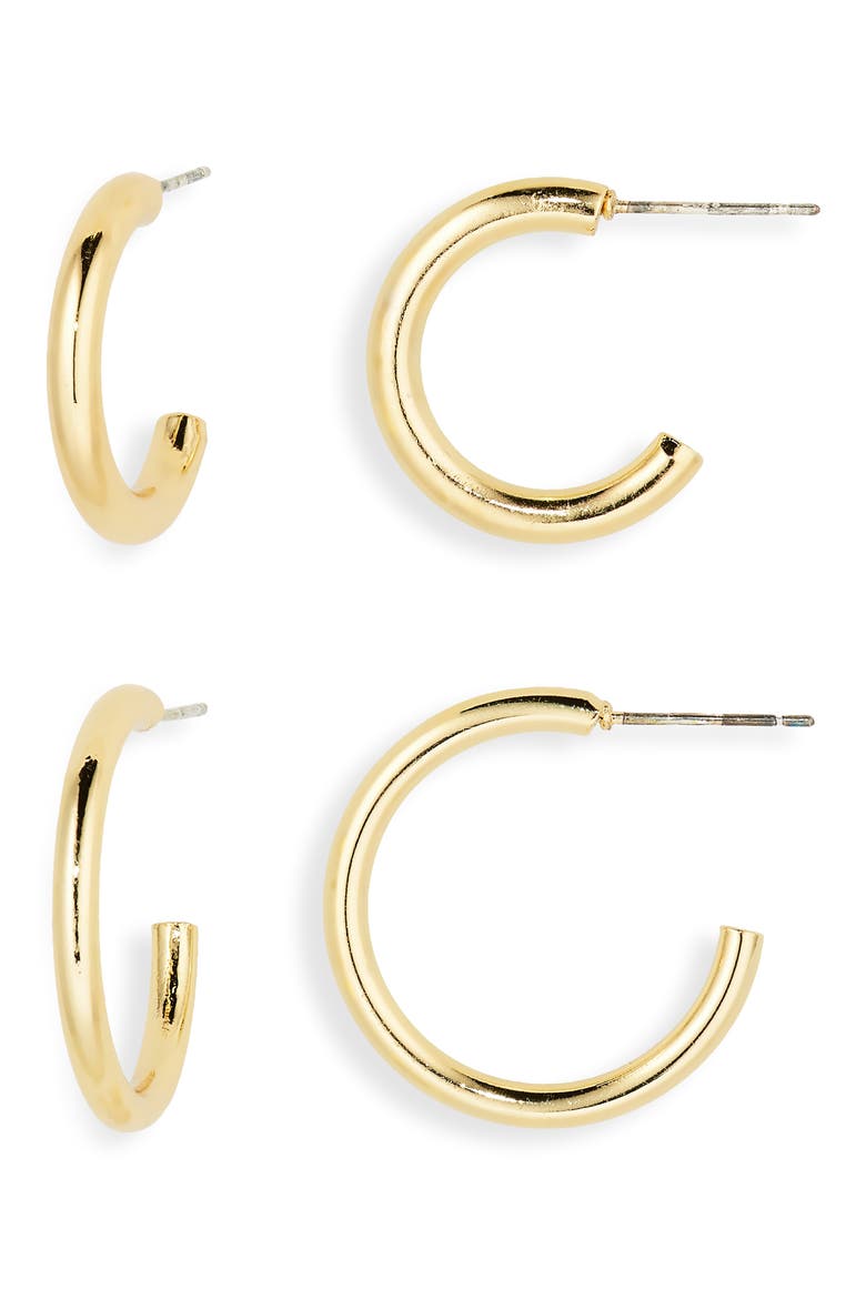 Demi Fine Set of 2 Hoop Earrings, Main, color, 14K GOLD PLATED
