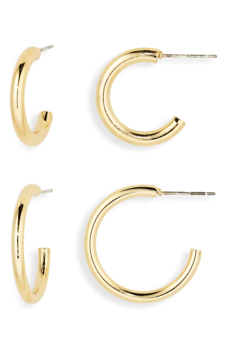 Nordstrom Demi Fine Set of 2 Hoop Earrings, Main, color, 14K Gold Plated