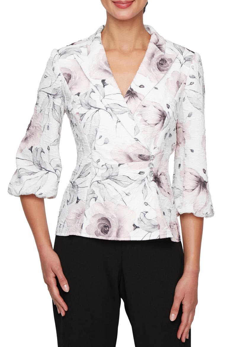 Print Jacquard Blazer, Main, color, IVORY/PINK