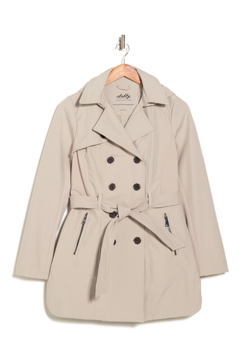 Water-Resistant Hooded Double-Breasted Trench Coat, Alternate, color, STONE