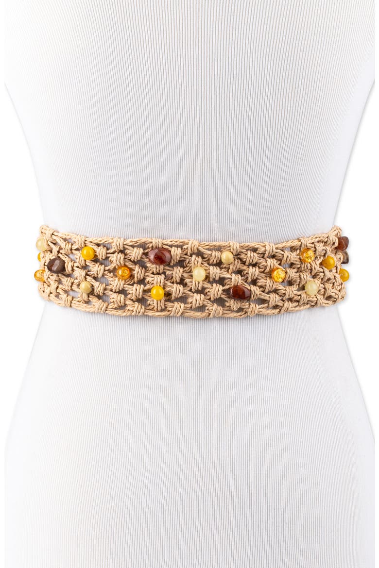 Bead Raffia Macramé Belt, Alternate, color, NATURAL