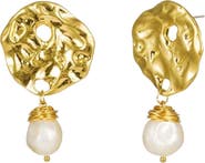 DLORIA Baroque Pearl Drop Earrings with Hammered Earrings