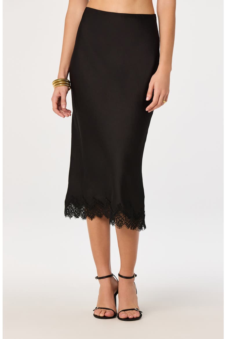 Blossom Lace Trim Midi Skirt, Main, color, BLACK