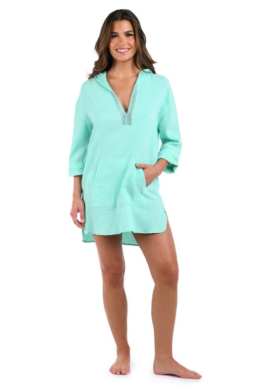 Shop La Blanca Hooded Cotton Gauze Cover-up Tunic In Seabreeze