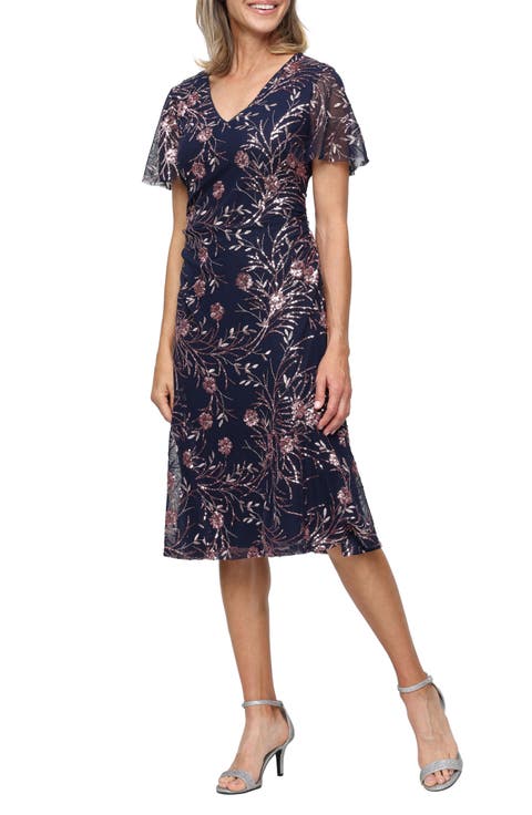Floral Sequin Cocktail Dress