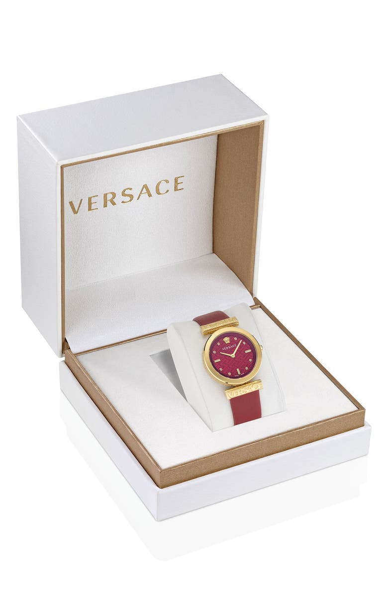 Versace Regalia Leather Strap Watch, 34mm, Alternate, color, 